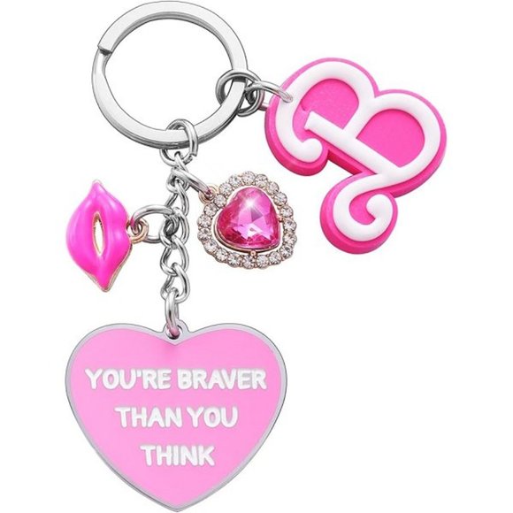Barbie Jewelry - 💕NWT Hot Pink Rhinestone Heart KEYCHAIN With Charms BARBIE Halloween Cos…